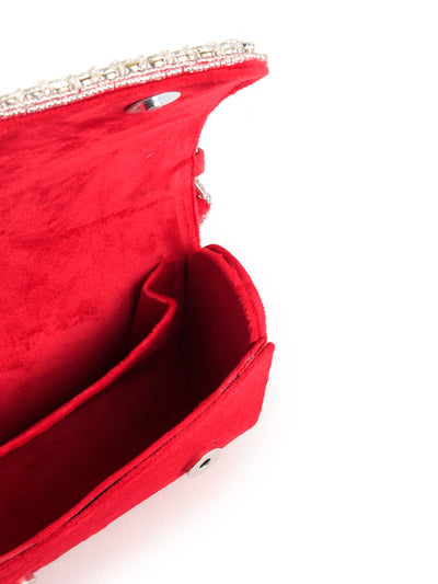 Odette Women Red And Silver Embellished Clutch