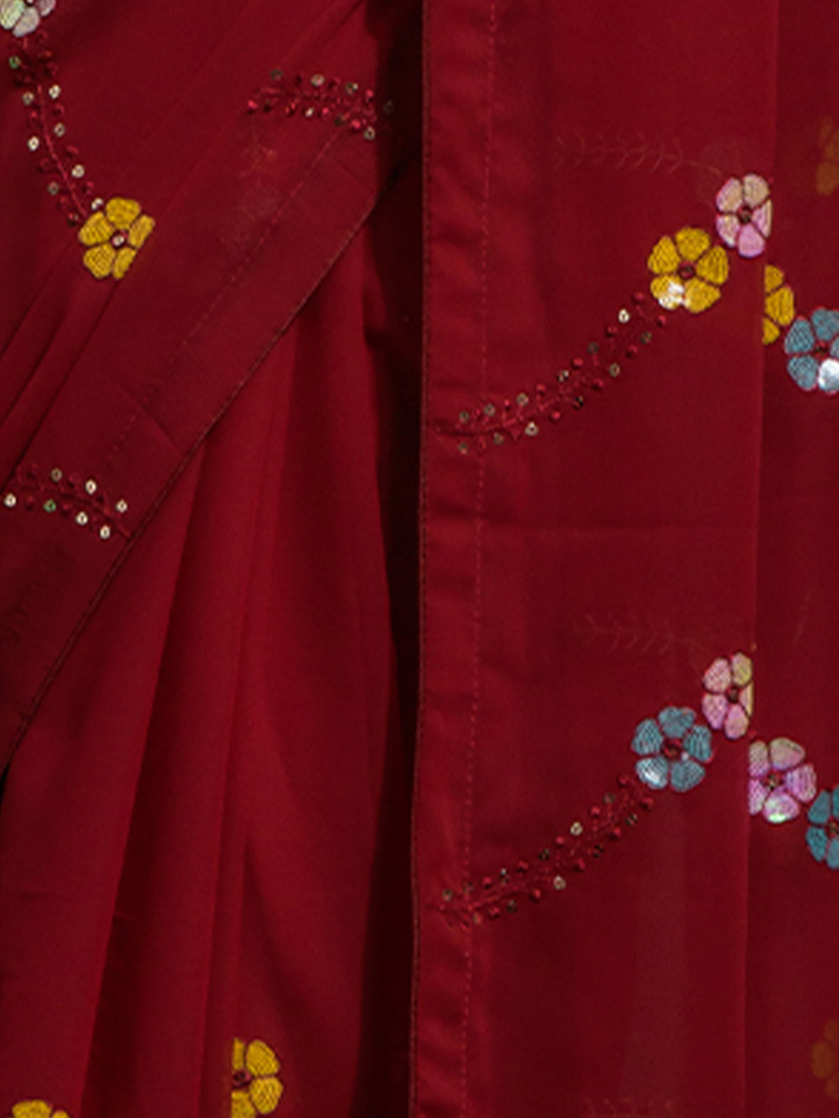 Maroon Georgette Saree With Unstitched Blouse