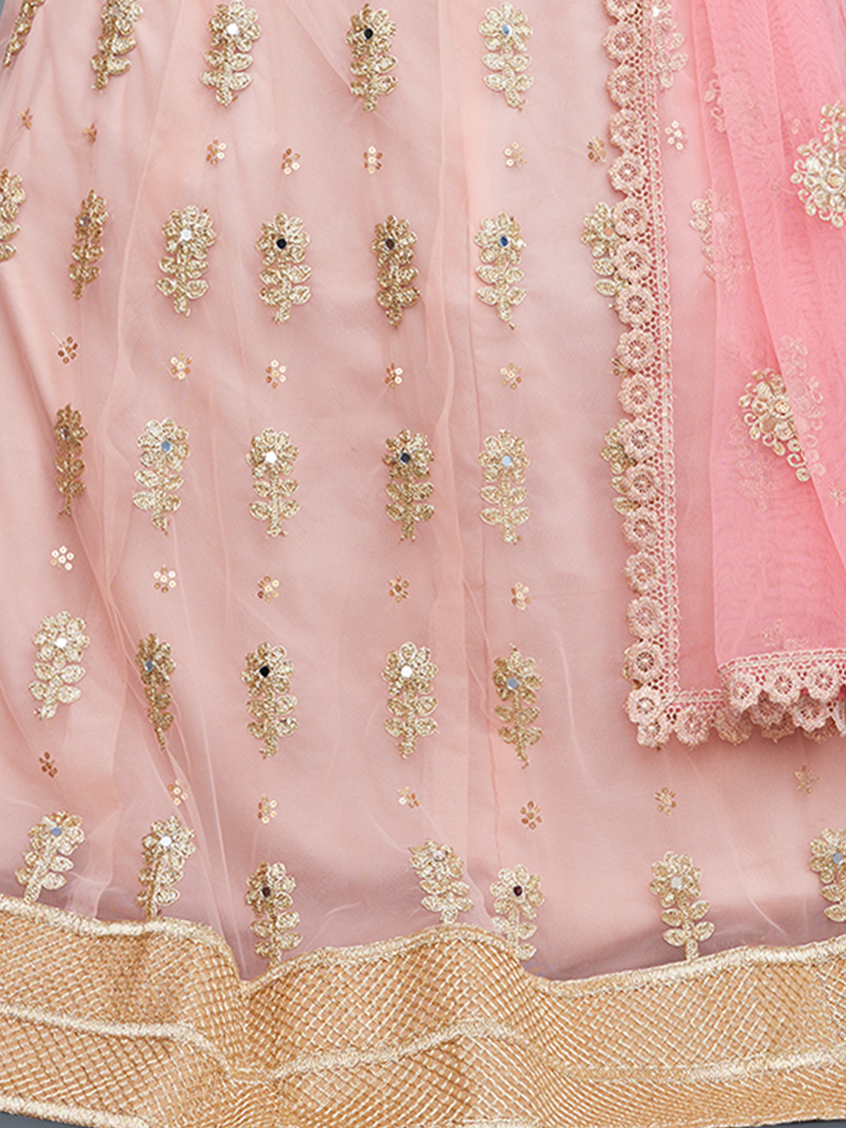 Pink Embroidered Art Silk Semi Stitched Lehenga With Unstitched Blouse
