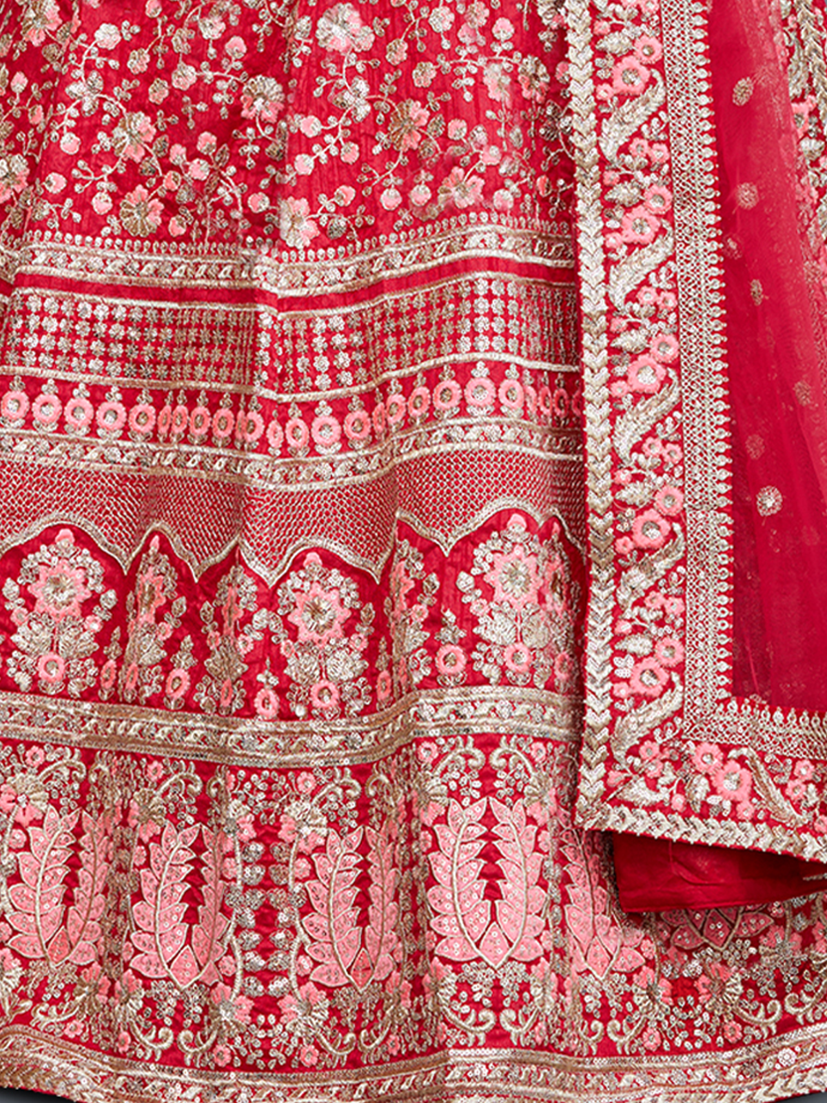 Pink Embroidered Semi Stitched Lehenga With Unstitched Blouse