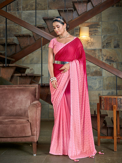 Odette Women Pink Saree With Unstitched Blouse