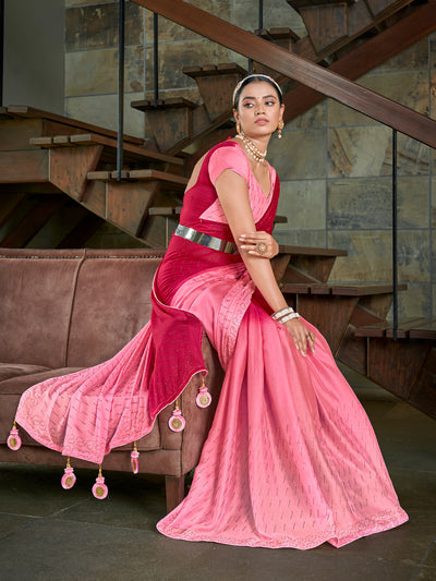 Odette Women Pink Saree With Unstitched Blouse