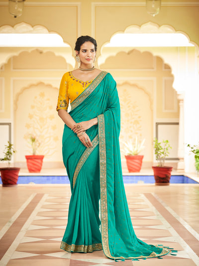 Odette Women Sea Green Saree With Unstitched Blouse