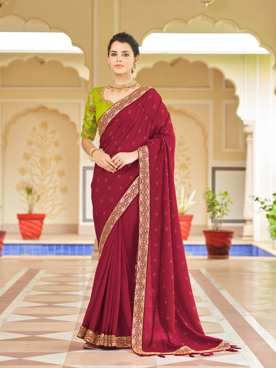 Odette Women Maroon Saree With Unstitched Blouse