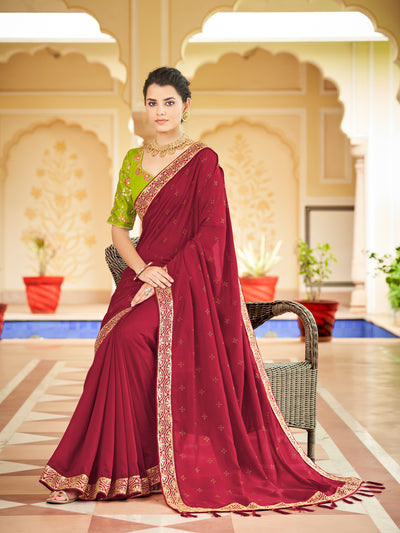 Odette Women Maroon Saree With Unstitched Blouse