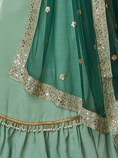 Odette Women Classy Sea Green Embroidered Semi Stitched Lehenga With Unstitched Blouse