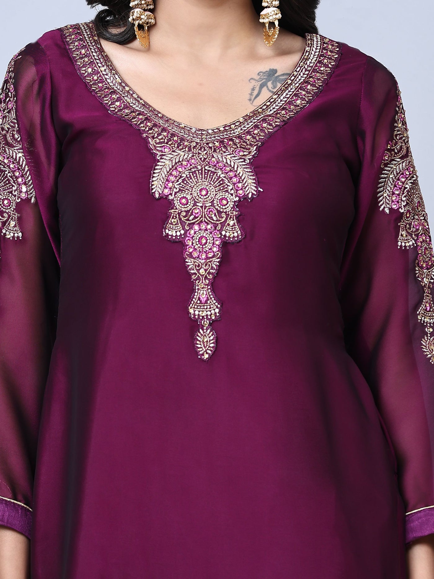 Purple Embroidered Georgette Semi Stitched Salwar Suit