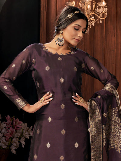 Odette Women Purple Viscose Silk Woven Semi Stitched Kurta Set