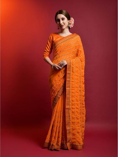 Orange Georgette Saree With Blouse - Odette