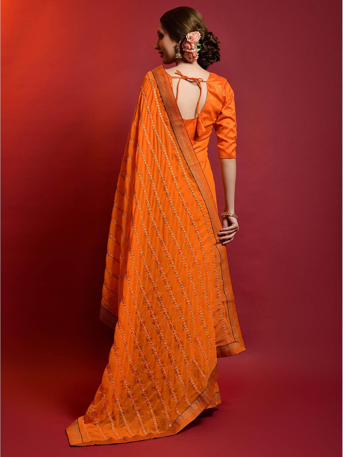 Orange Georgette Saree With Blouse - Odette