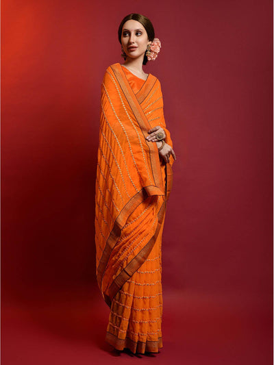 Orange Georgette Saree With Blouse - Odette