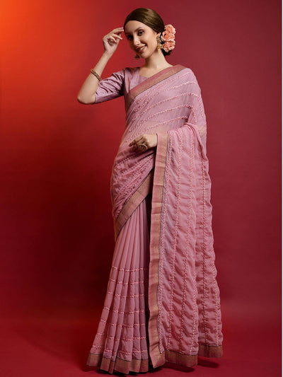 Pink Georgette Saree With Blouse - Odette