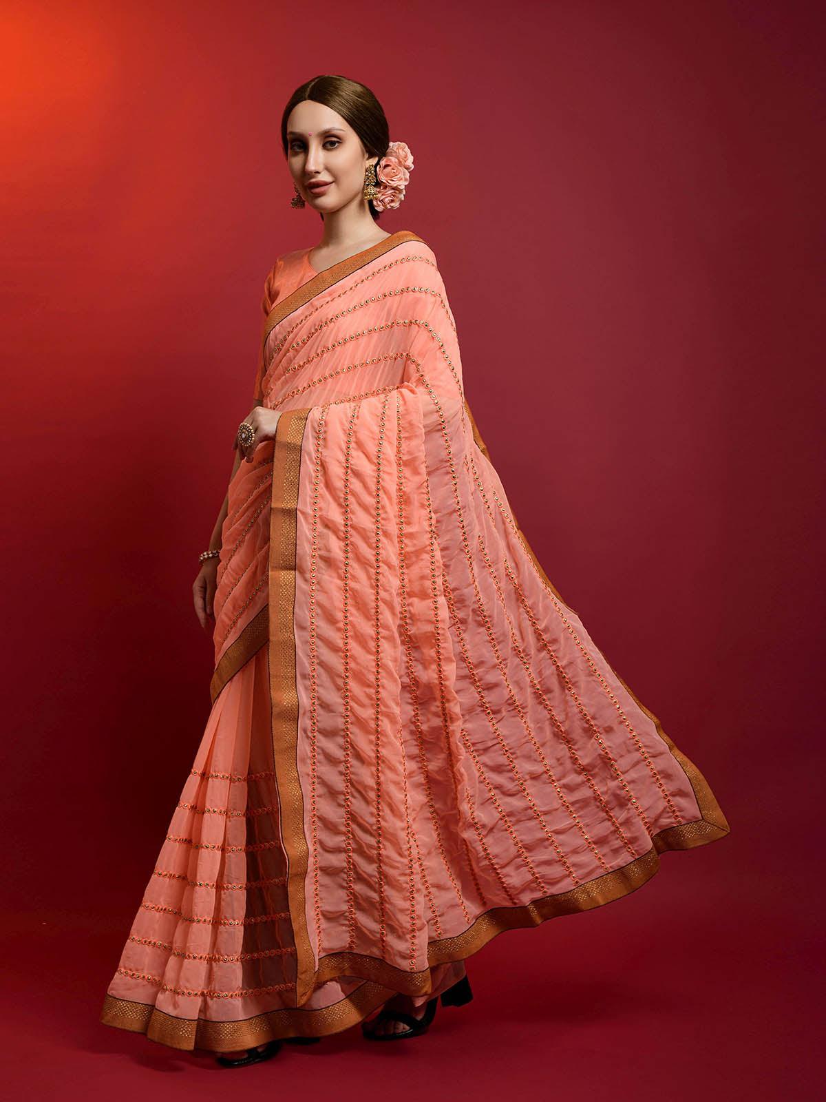 Peach Georgette Saree With Blouse - Odette