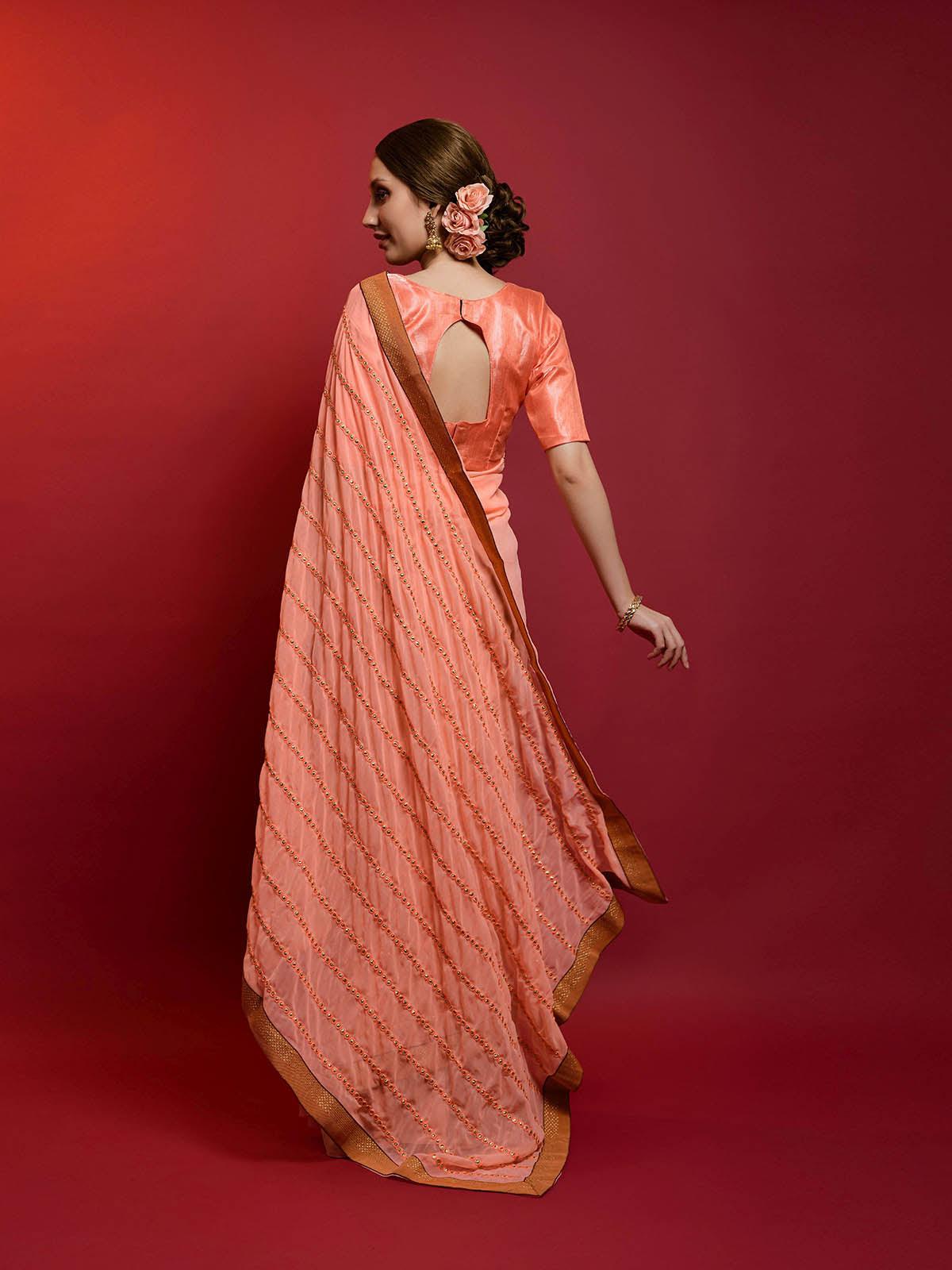 Peach Georgette Saree With Blouse - Odette