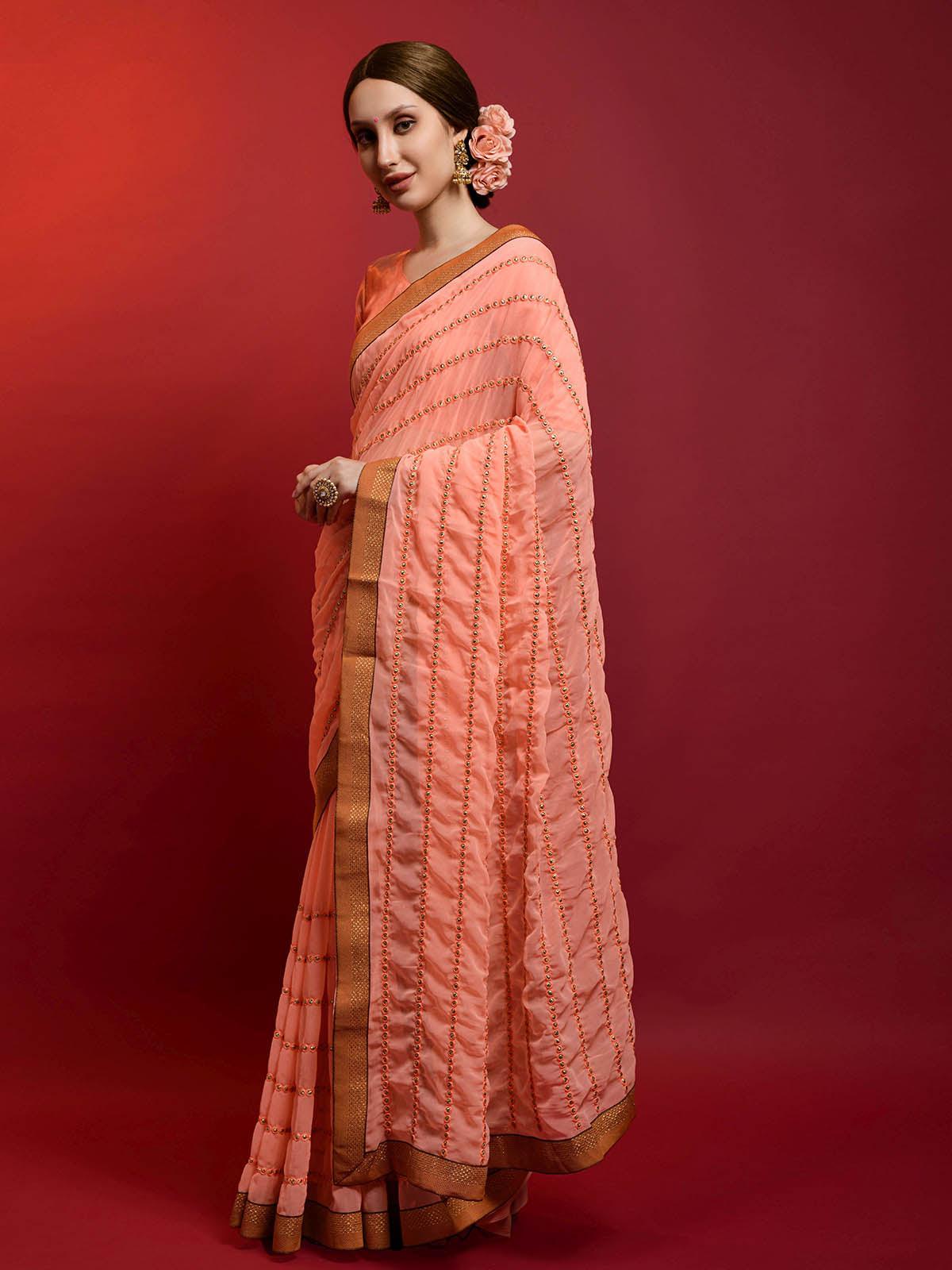 Peach Georgette Saree With Blouse - Odette