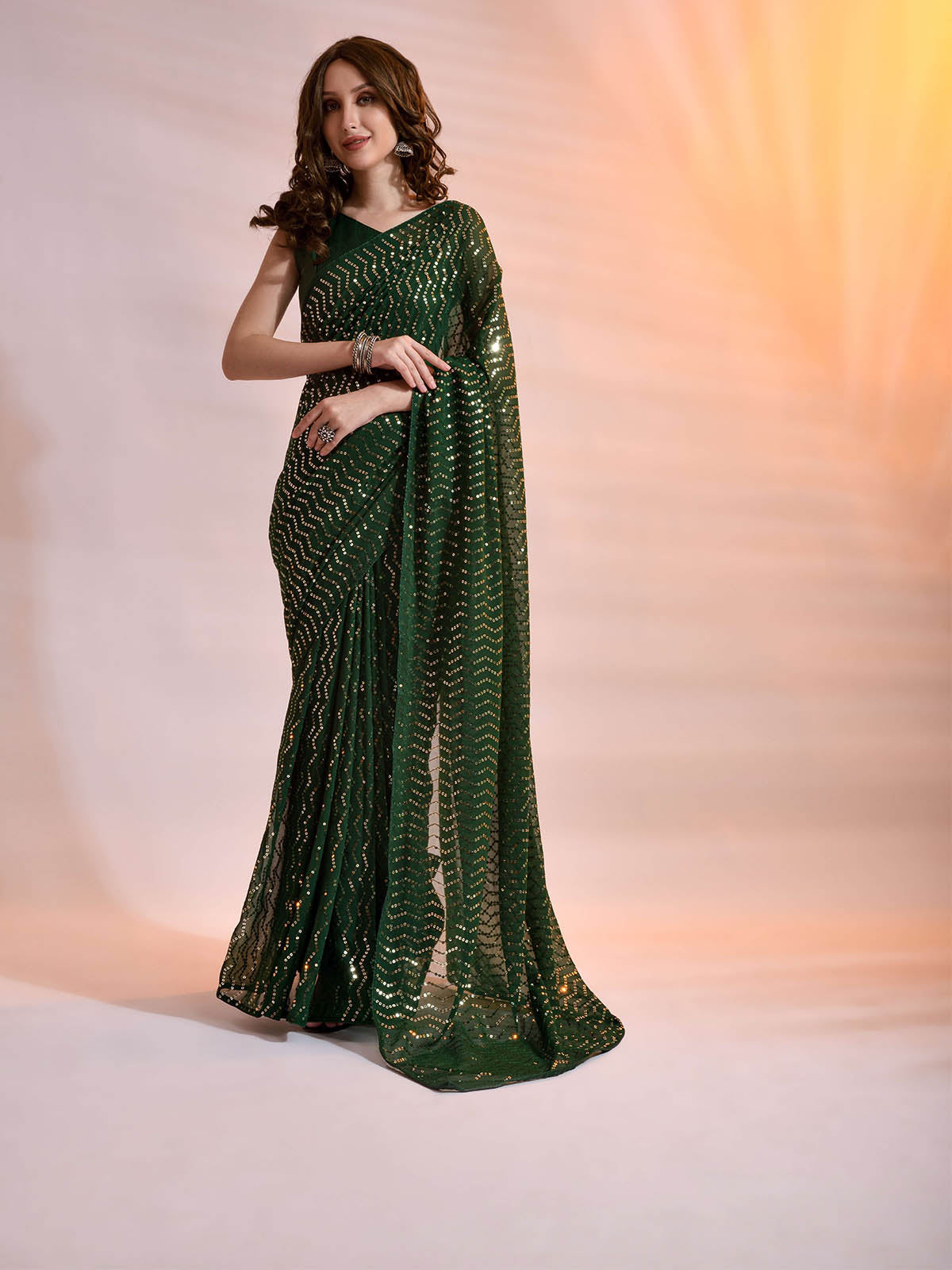 Buy Green Georgette Saree With Blouse Online. – Odette