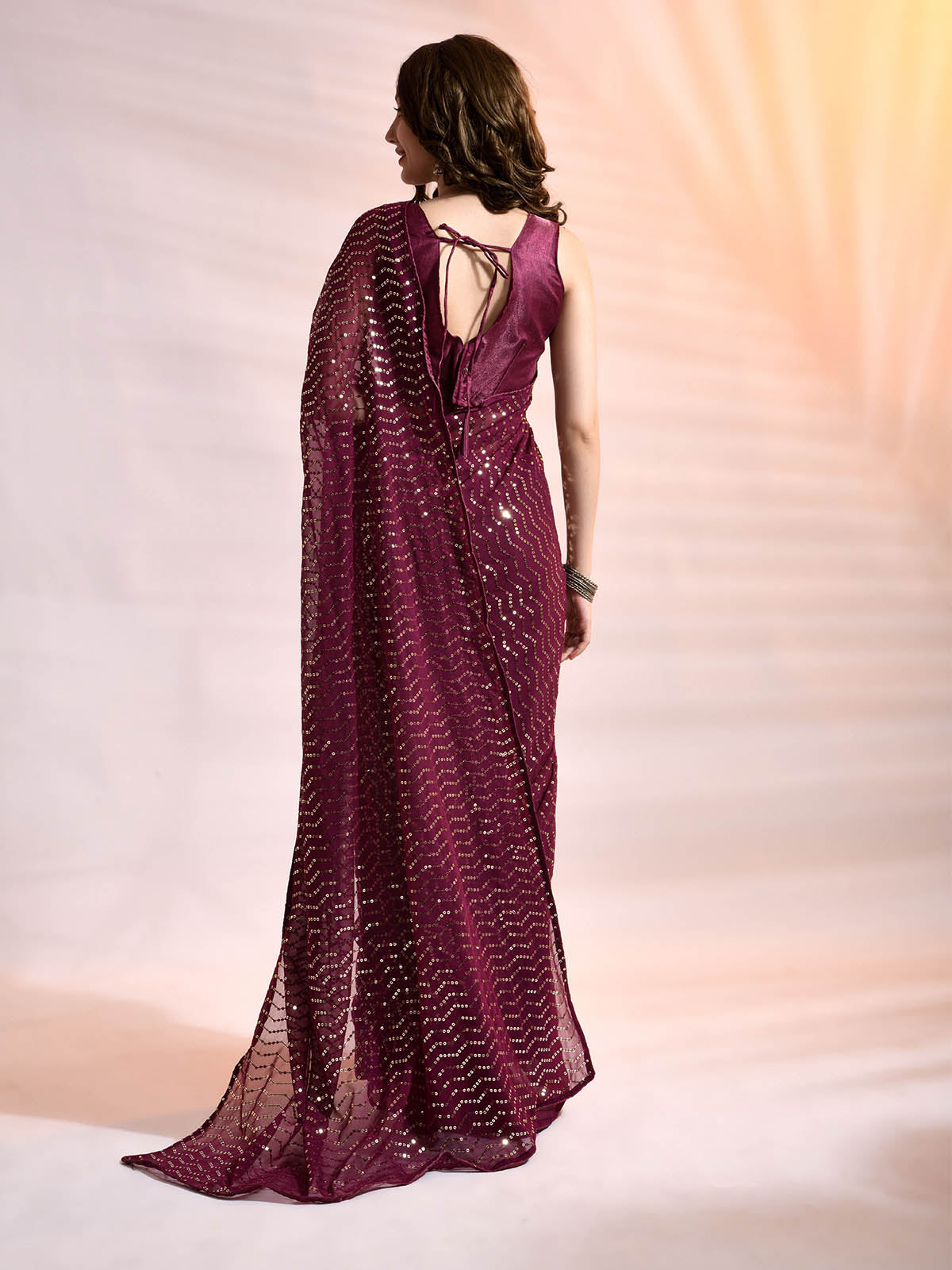 Voilet Georgette Saree With Unstitched Blouse