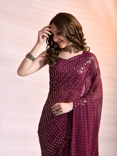 Voilet Georgette Saree With Unstitched Blouse
