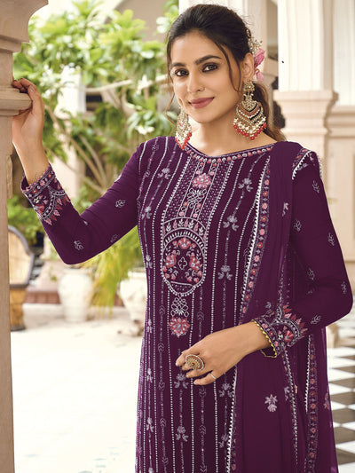 Odette Women Purple Faux Georgette Semi Stitched Kurta Set