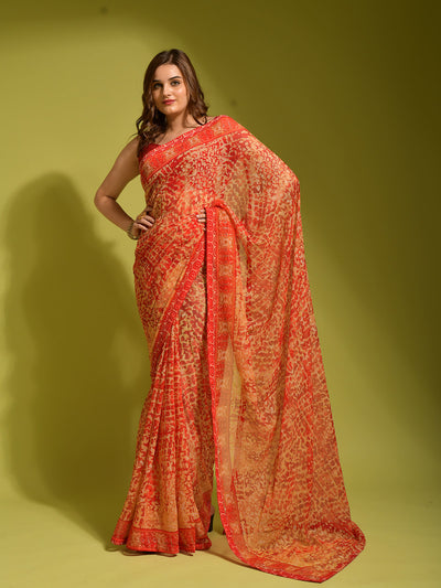 Red Georgette Designer Saree With Unstitched Blouse