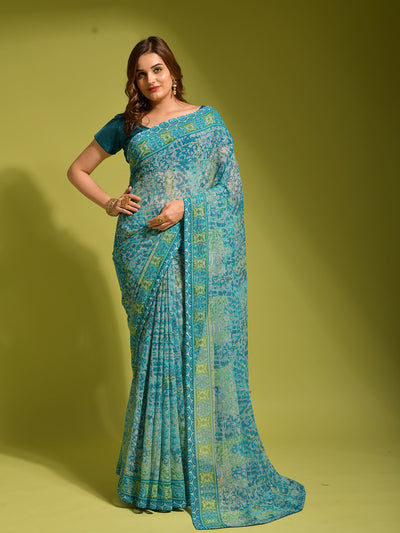 Odette Women Blue Georgette Designer Saree With Unstitched Blouse