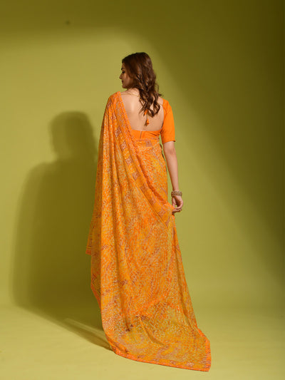 Yellow Georgette Designer Saree With Unstitched Blouse