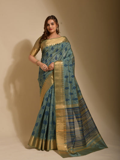 Odette Women Blue Art Silk Designer Saree With Unstitched Blouse