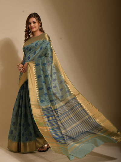 Odette Women Blue Art Silk Designer Saree With Unstitched Blouse