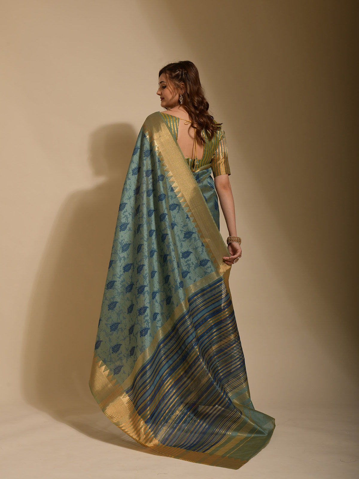 Odette Women Blue Art Silk Designer Saree With Unstitched Blouse