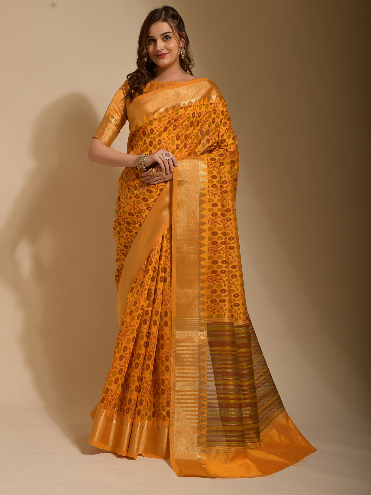 Mustard Art Silk Designer Saree With Unstitched Blouse