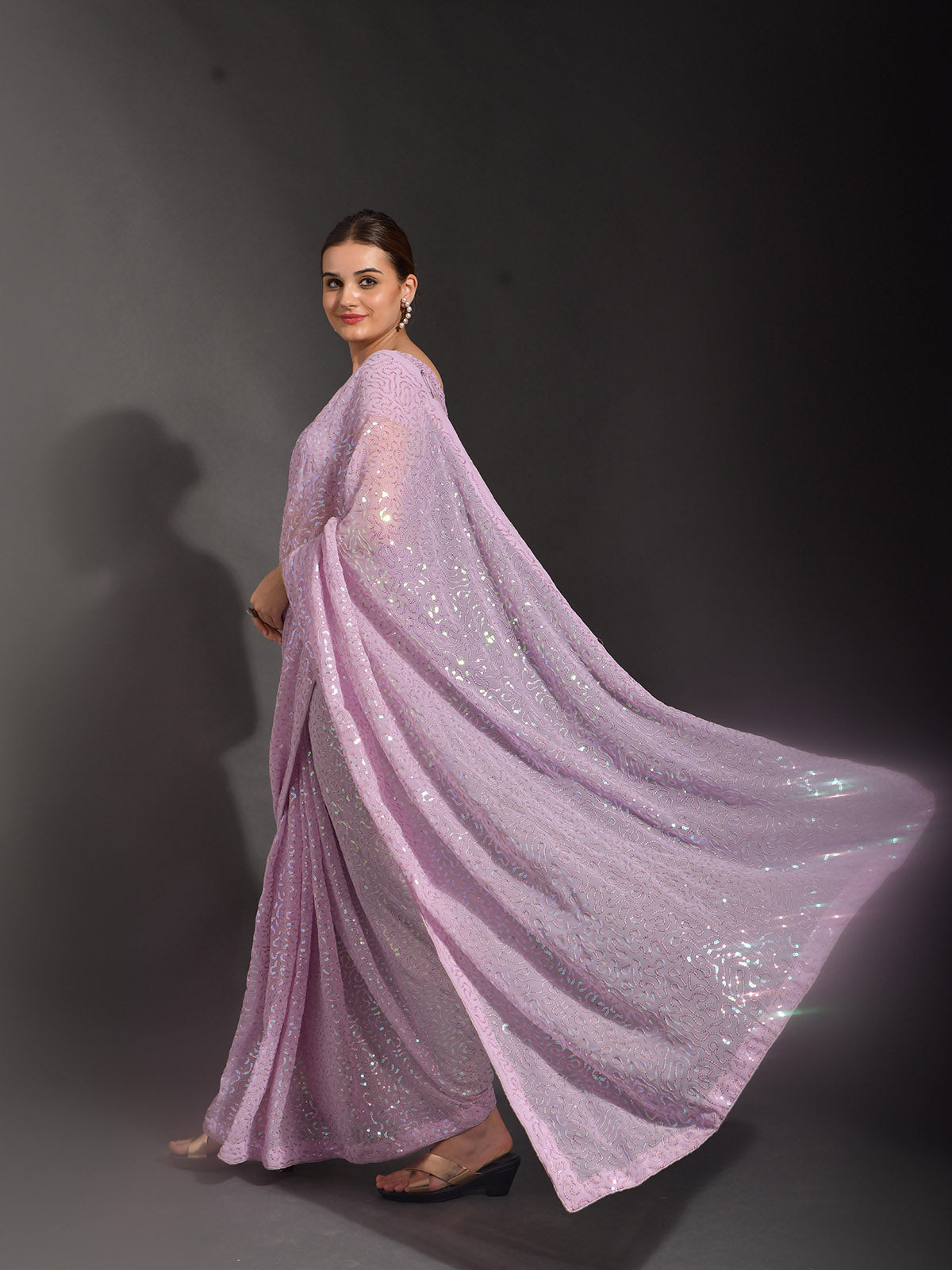 Pink Georgette Designer Saree With Unstitched Blouse