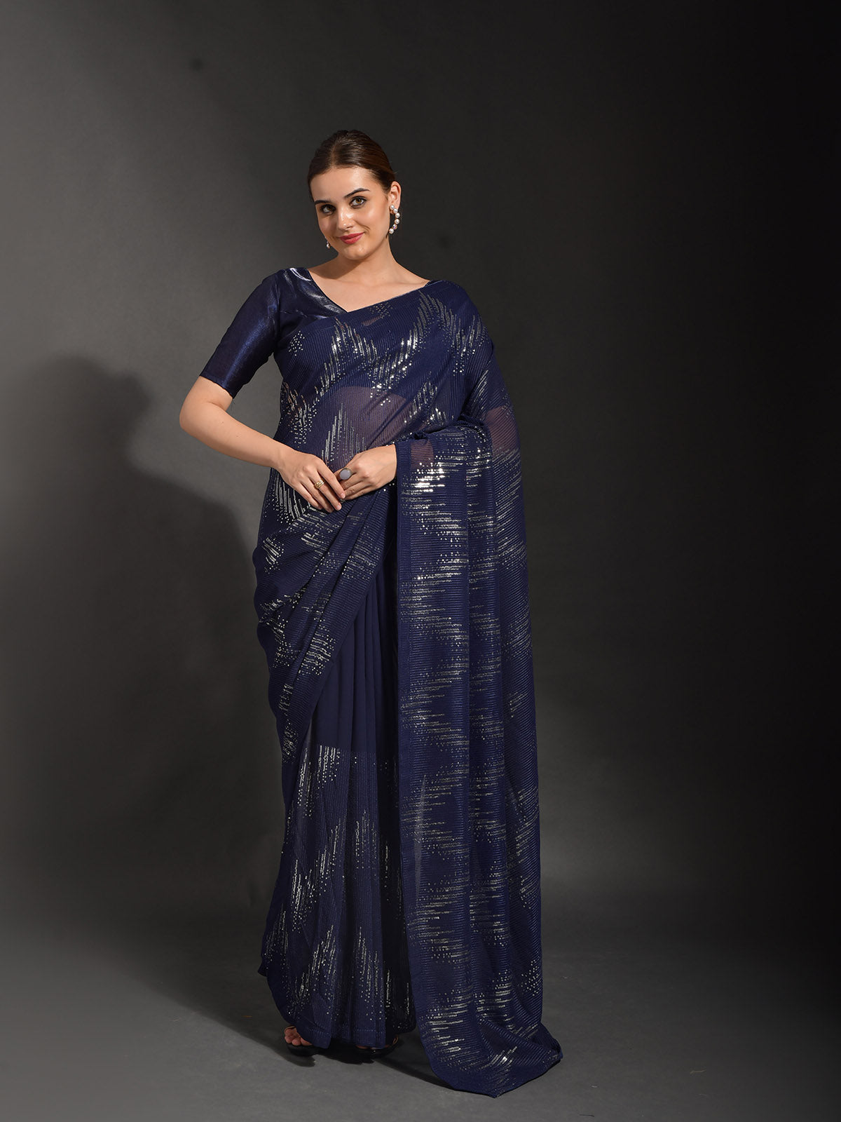 Odette Women Blue Georgette Designer Saree With Unstitched Blouse