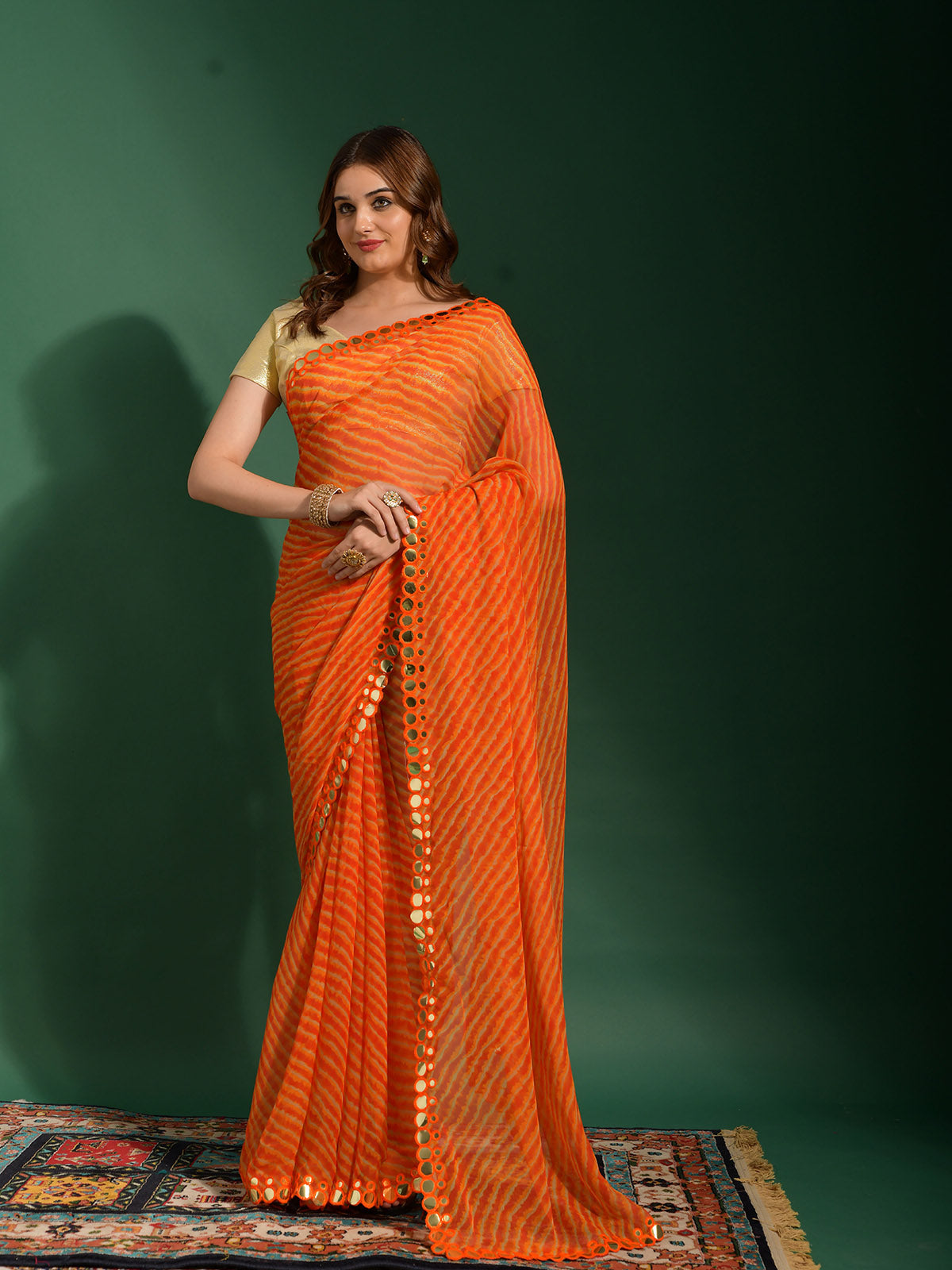 Digital Printed Chiffon Saree in Orange : SSF22851