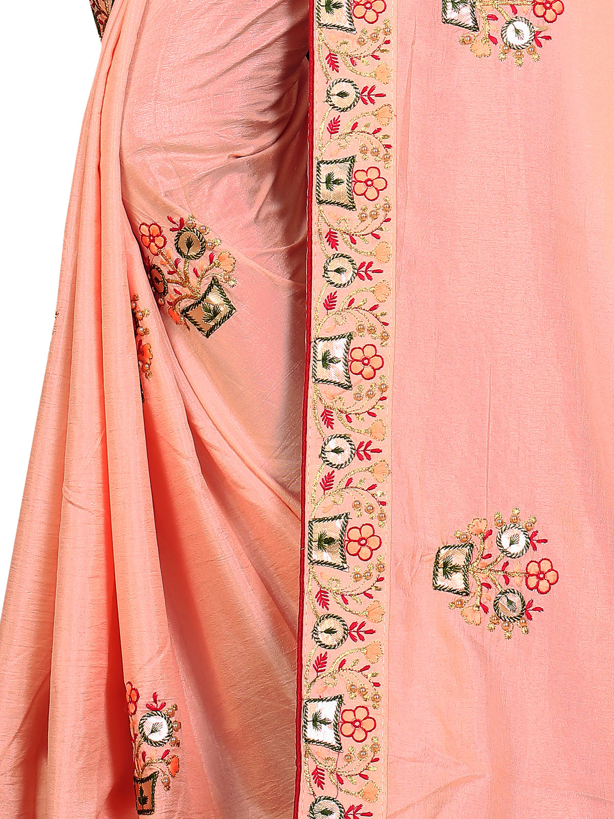 Odette Women Stunning Peach Foil Print Saree With Unstitched Blouse