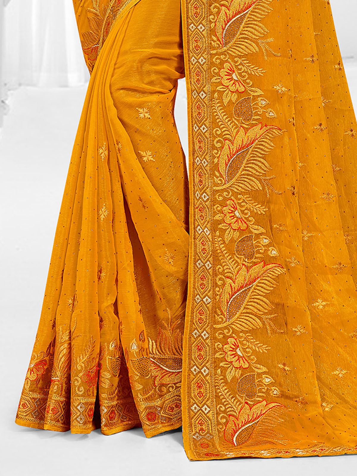 Mustard Festive Saree With Unstitched Blouse