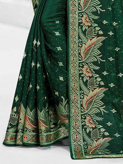 Odette Women Dark Green Festive Saree With Unstitched Blouse