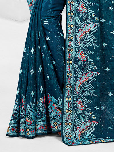 Teal Festive Saree With Unstitched Blouse