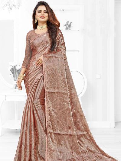 Odette Women Brown Festive Saree With Unstitched Blouse