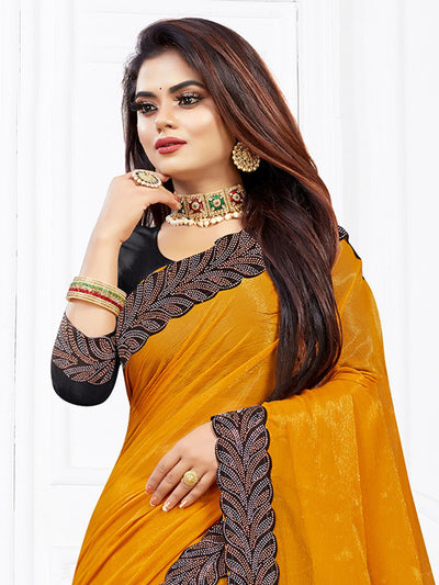 Odette Women Mustard Festive Saree With Unstitched Blouse