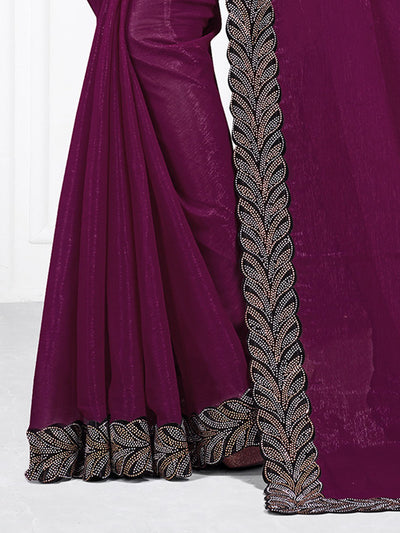 Odette Women Purple Festive Saree With Unstitched Blouse