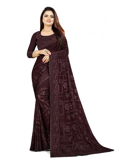 Odette Women Violet Georgette Sequins Embroidery Saree With Unstitched Blouse