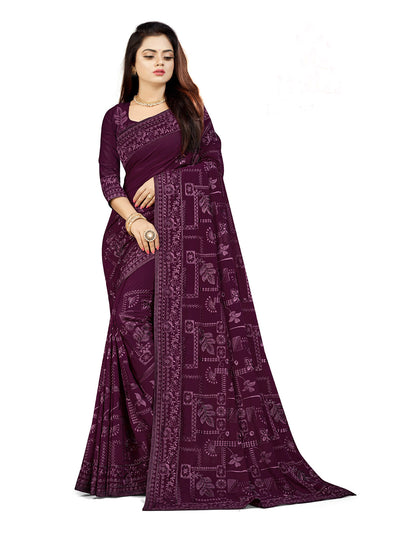 Odette Women Purple Georgette Sequins Embroidery Saree With Unstitched Blouse