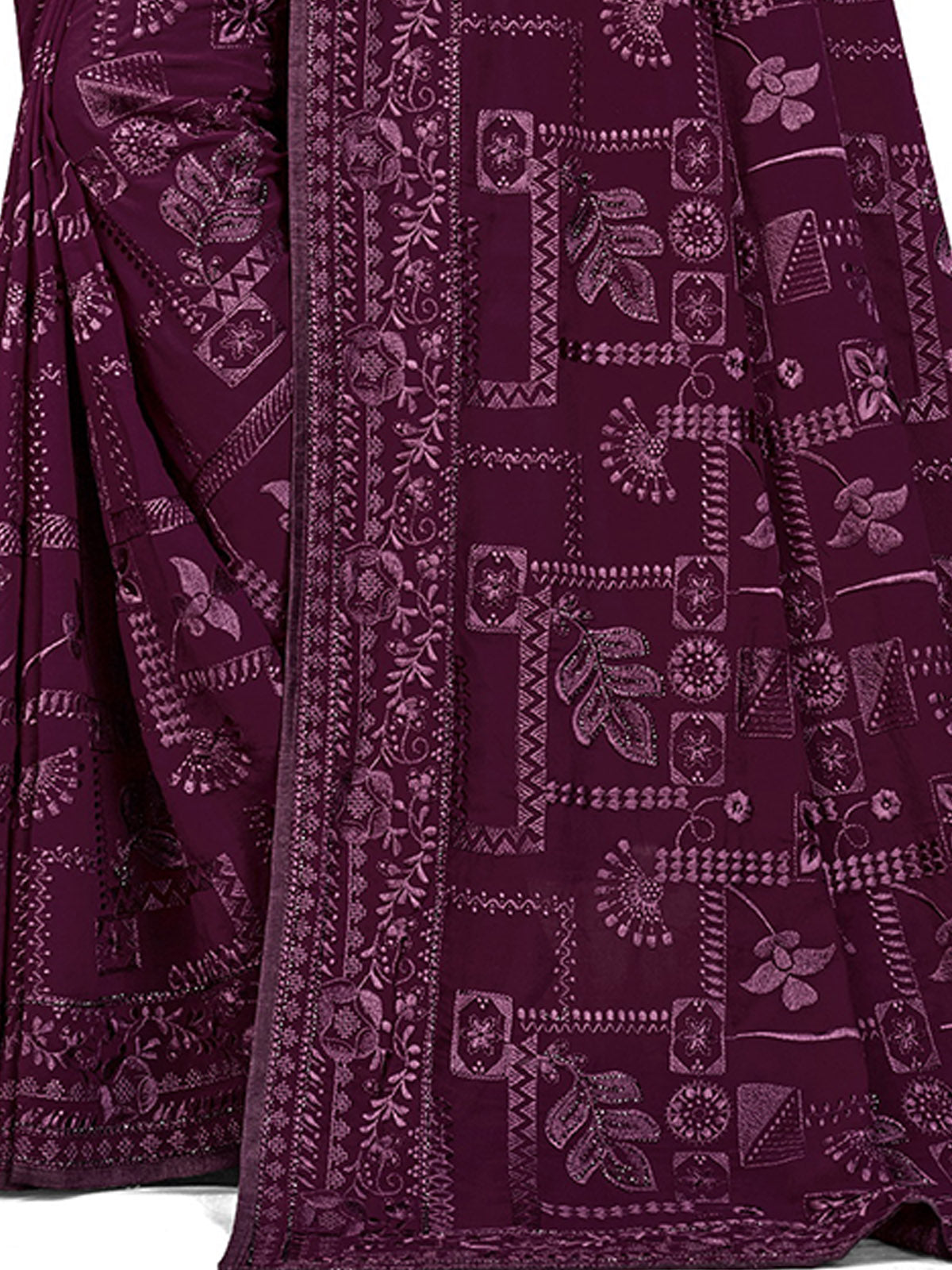 Odette Women Purple Georgette Sequins Embroidery Saree With Unstitched Blouse