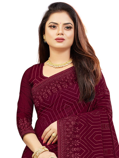 Odette Women Maroon Georgette Sequins Embroidery Saree With Unstitched Blouse