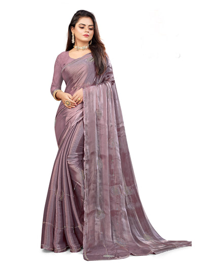 Odette Women Lilac Chiffon Embellished Saree With Unstitched Blouse