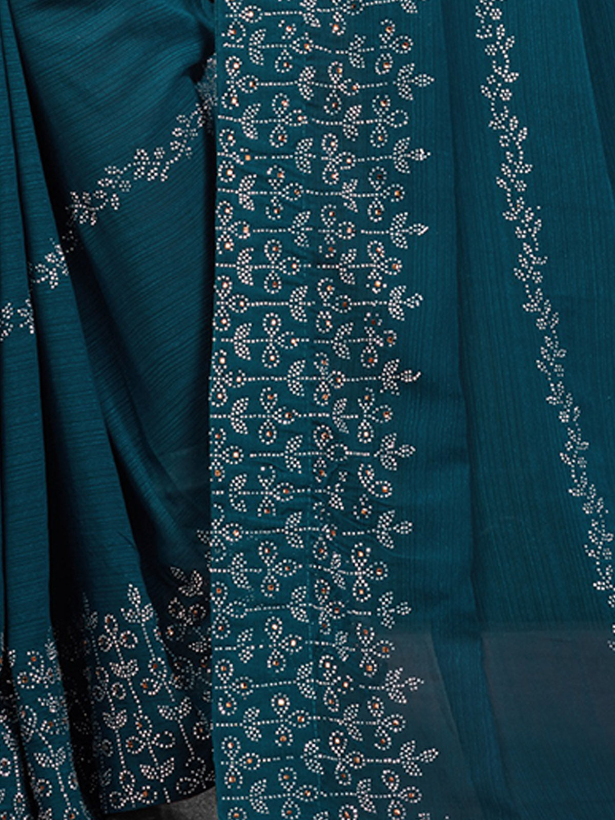 Blue Silk Chiffon Embellished Saree With Unstitched Blouse