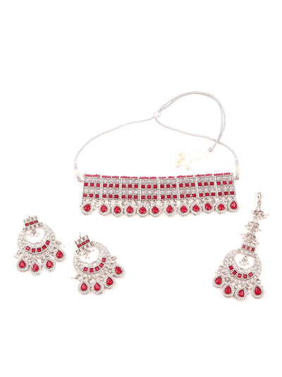 Odette Women Red And White Choker Necklace Set