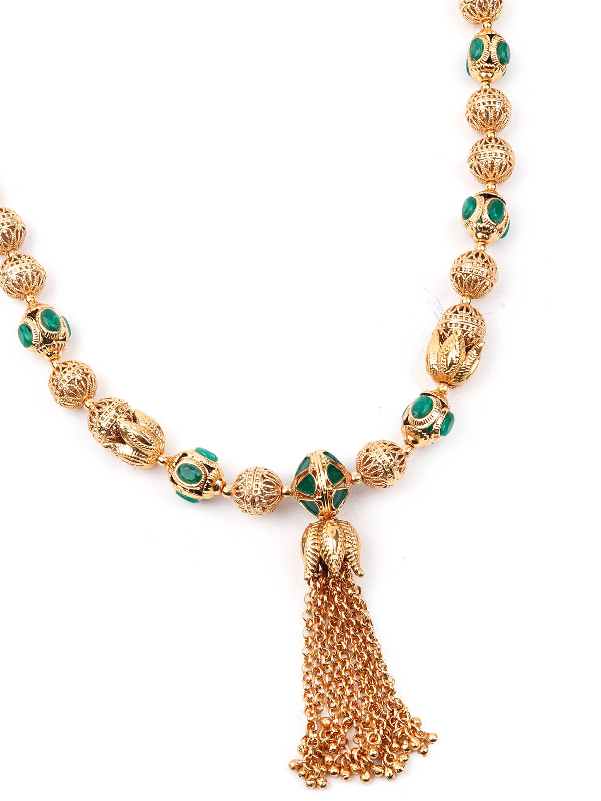 Odette Women Green And Gold Long Necklace Set