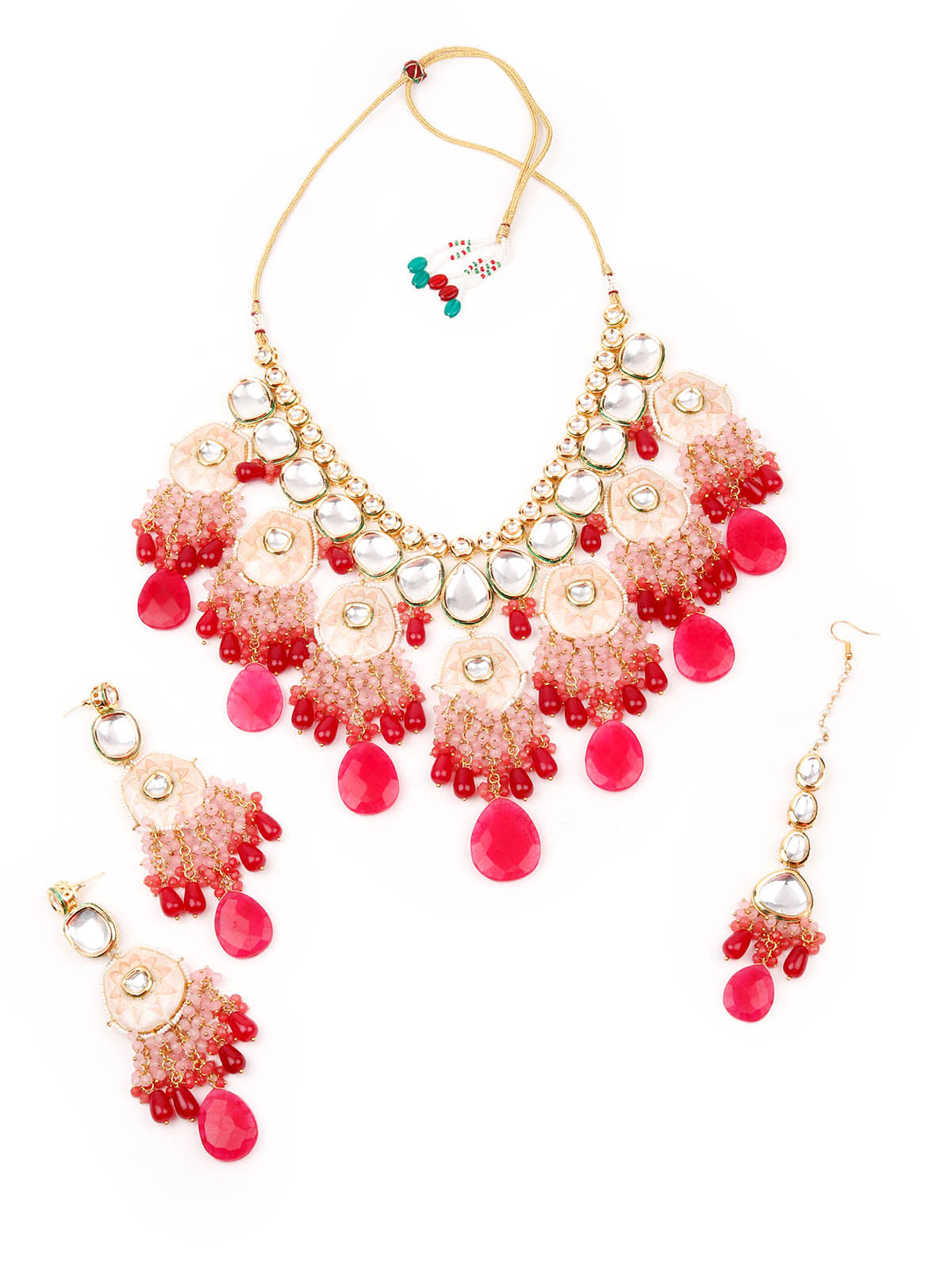 Odette Women Red Choker Necklace Set With Mangteeka