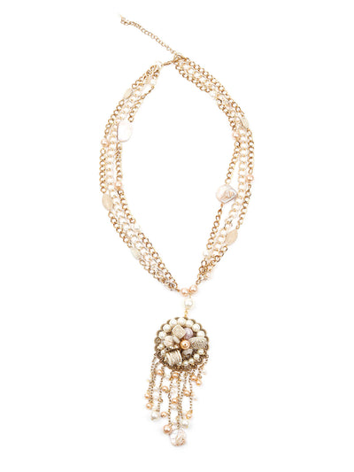 Odette Women Faux Pearl Studded Long Necklace Set